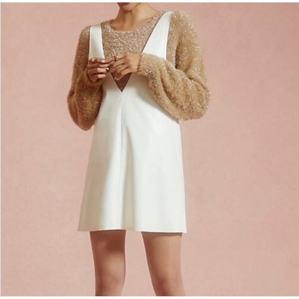 NWT Anthropologie Sunday‎ In Brooklyn Faux Leather Mini Shift Dress S Ivory Edgy